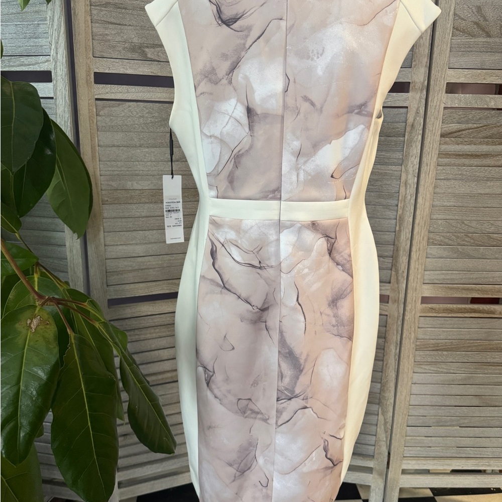 NWT Calvin Klein Marble Print Midi Dress - Cream and Gray - Picture 2 of 10